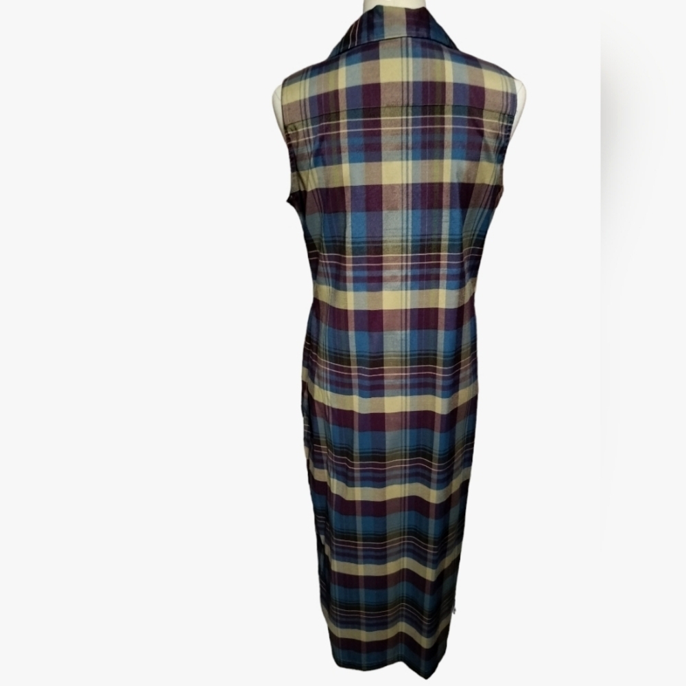 2465)Vtg 90's Expressions Multicolor Plaid Sleeveless Collar Shirt Dress Size 12 - Picture 3 of 8